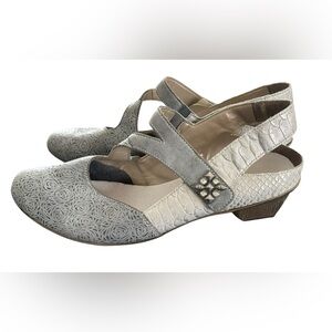 Rieker Mirjam Mary Jane Pump Shoe Grey Texture 41/9.5 Jewel Close 1.5” Heel